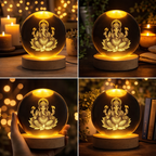 Lord Ganesh Ji Crystal Ball Lamp with Wooden Base