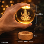 Lord Ganesh Ji Crystal Ball Lamp with Wooden Base